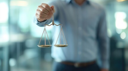 Scale in Hand: Businessman Representing Work-Life Stability