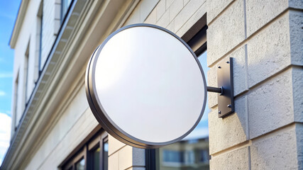 Fototapeta premium Blank Round Sign On Building Wall Mockup