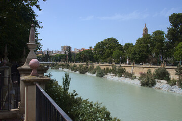 Panoramic view of the Segura River in Murcia, next to the new iron bridge