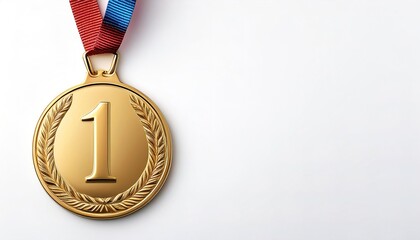 Gold 1st place medal. isolated on white background with copy space.  Top place finisher in a race, marathon or Olympic competition event