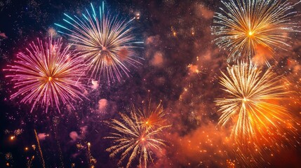 Naklejka premium A vibrant display of fireworks lighting up the night sky, marking the start of the Lunar New Year