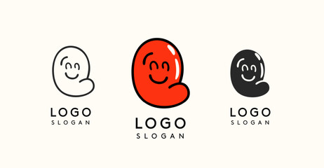 Playful cartoon letter Q with glossy, bubbly appearance, available in silhouette, contour, colored versions. Perfect for children's brand, entertainment company, creative studio. Vector illustration.