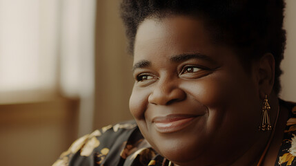 Close-Up of Smiling Participant with Well-Lit, Clear Face in Virtual Meeting.