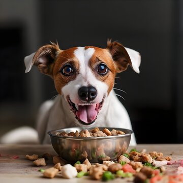 dog with a bowl of food