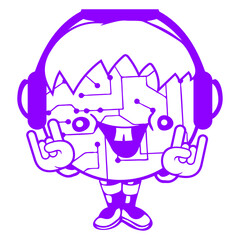 Obraz premium Music DJ Computer Nerd Data Geek Microchip Pattern Face Headphone Sunglasses Party Night Dancing Clubber Raver Comic Humor Cartoon Cool Fun Sound Disco Club Festival Band Concert Techno Discothek Love