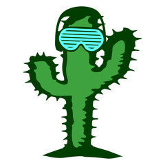 Green Cactus Music DJ Desert Nature Spikes Spines Plant Headphone Sunglasses Party Night Dancing Clubber Raver Comic Humor Cartoon Cool Fun Sound Disco Club Festival Band Concert Techno Discothek Love
