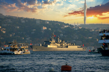 People in Istanbul watch warships passing through the Bosphorus. October 29 Republic Day  (Turkish:...