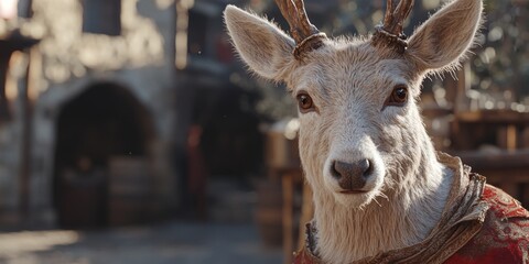 Whimsical Abstract Deer Portrait in Renaissance Attire: Creative Animal Illustration for Festive Invitations and Holiday Designs. AI-Generated Art Blending Fantasy and Elegance for Graphic Projects, U