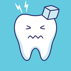Cute Sensitive Tooth Cartoon Vector Icon Illustration Is Isolated On The Blue Background