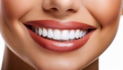 Fototapeta premium Beautiful white shining teeth, woman smile, dental care