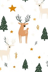 Fototapeta premium christmas seamless pattern with deer and trees