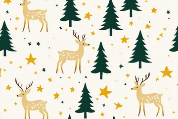christmas seamless pattern with deers and trees