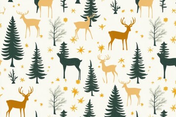 a pattern with deer and pine trees