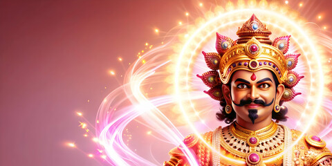 Glowing Abstract Ravanas Effigy concept as A vibrant glowing abstract digital art depicting the effigy of Ravana during Dussehra surrounded by swirling light and energy. Ideal for festival promotions 