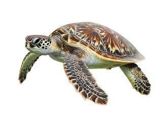 photo of a sea turtle floating mid-air on isolated background
