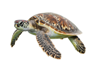 photo of a sea turtle floating mid-air on isolated background
