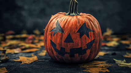 Extraordinary Halloween JackOLantern on Wet Sidewalk in Suburban Neighborhood