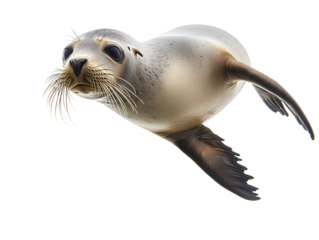 photo of a seal floating mid-air on isolated background
