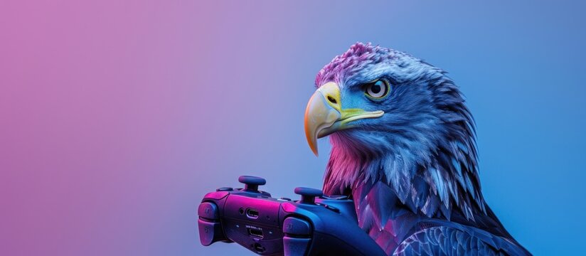 Eagle and game console controller on gradation background