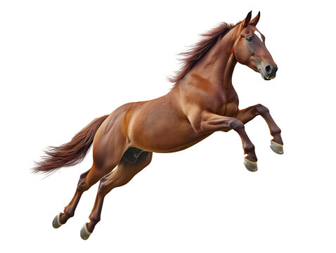 photo of a wild horse floating mid-air on isolated background
