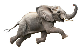 photo of an elephant floating mid-air on isolated background
