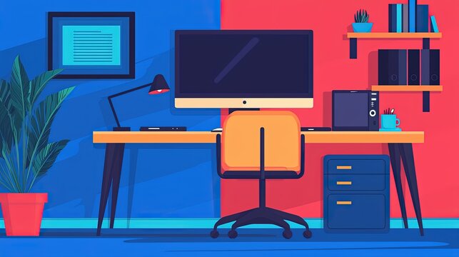 Modern home office setup with AI-powered assistants and smart devices, cozy and productive, advanced remote work, AI-enhanced productivity