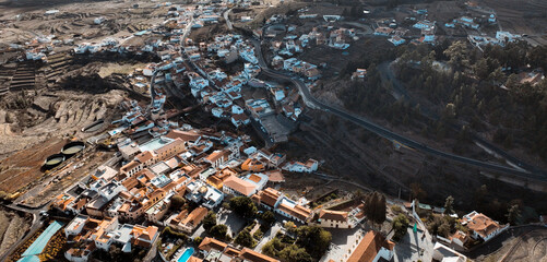 View from above on the houses and vineyards of Vilaflor village, Tenerife island.
