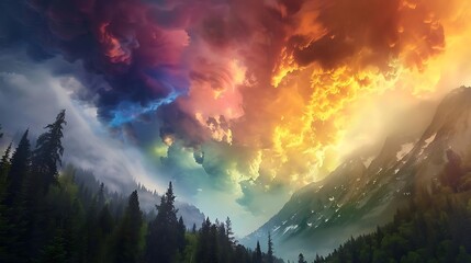 Fototapeta premium A breathtaking landscape featuring vibrant clouds and mountains, showcasing nature's beauty at sunset.