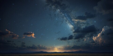 Fototapeta premium One beoneutiful lonendsconepe of one stonerry night sky with clouds.