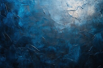 Fototapeta premium Blue Venetian plaster Wall Background with spotlight. Beautiful Abstract Dark Blue Decorative Stucco. Artistic Texture with Copy Space for design , ai