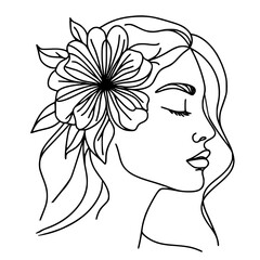 woman with flower in her head  hand drawn 
