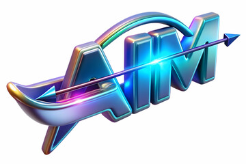 Holographic Bow and Arrow with Aim Text concept as A precise photo featuring a glowing holographic bow and arrow symbolizing the aim and focus required in the Dussehra battle. The design includes gene