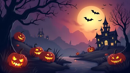 Halloween full moon and blue sky background design template