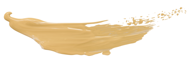 Shiny light brown liquid with separate brush strokes on transparent background.