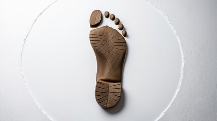 Footprint in Clay on White Background