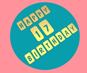 Bold "Happy 17 Birthday" text on a vibrant pink and green design.