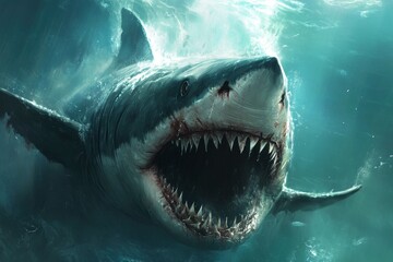 Fototapeta premium Dangerous Shark Wallpaper For Desktop , ai