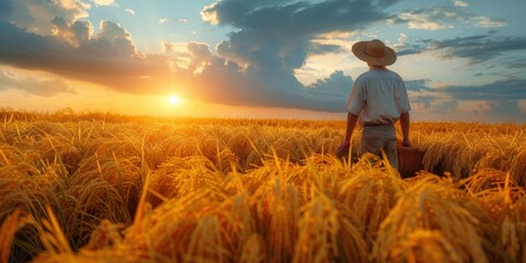 Fototapeta premium Farmer at Sunset