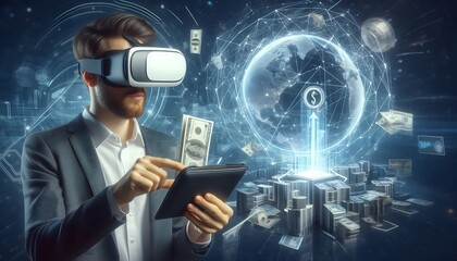 Digital wallet icon surrounded by a network of interconnected devices, illustrating the seamless integration across platforms, Wallet icon network devices, Connected finance,generative Ai