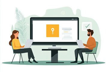 Webinar streaming with Q&A session, professional setting, flat design illustration, No logo, No Trademark, No text, minimal concept with copy space for stock photo