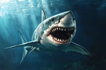 Naklejka premium Dangerous Shark Wallpaper For Desktop , ai