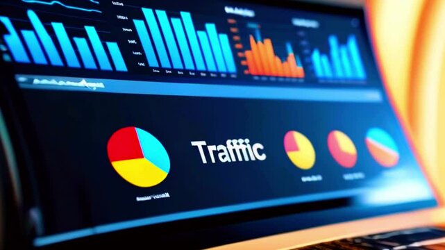 A Close-Up View of a Modern Computer Screen Showcasing Dynamic Bar and Pie Charts for Traffic Analysis