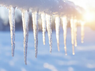 Icicles glistening in the sunlight, enhancing the beauty of a winter wonderland and its festive allure