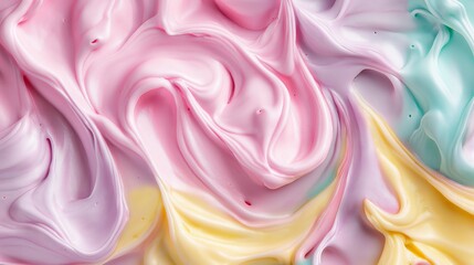 Fototapeta premium Abstract background of swirling pastel pink, blue, yellow, and purple cream.