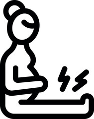 Line icon of a pregnant woman holding her belly and suffering from back pain
