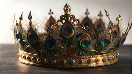 Peacock Feather and Crown concept as Vector illustration of a peacock feather alongside a crown isolated on a white background symbolizing beauty and royalty in the Dussehra festival with vibrant colo
