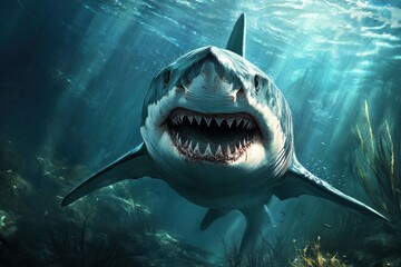 Obraz premium Dangerous Shark Wallpaper For Desktop , ai