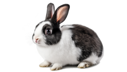 Black and white rabbit isolated on transparent background