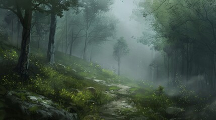 Fototapeta premium Misty Forest Path.