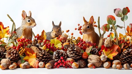 Whimsical Autumn Woodland Picnic with Cozy Harvest Feast of Nuts and Berries